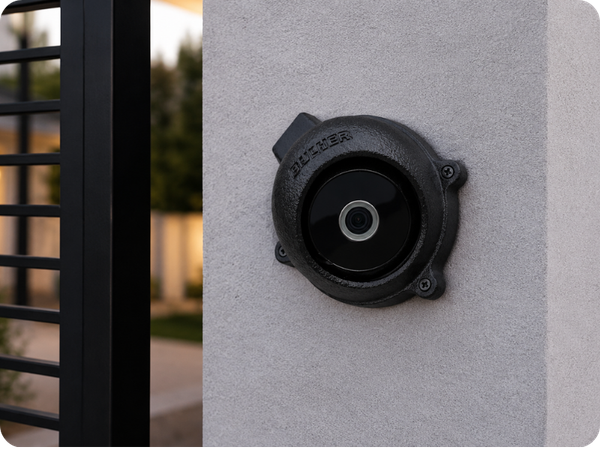 Protetor para câmera dome C Bulher, fabricado em alumínio automotivo resistente, ideal para proteção contra impactos e vandalismo em sistemas de segurança.