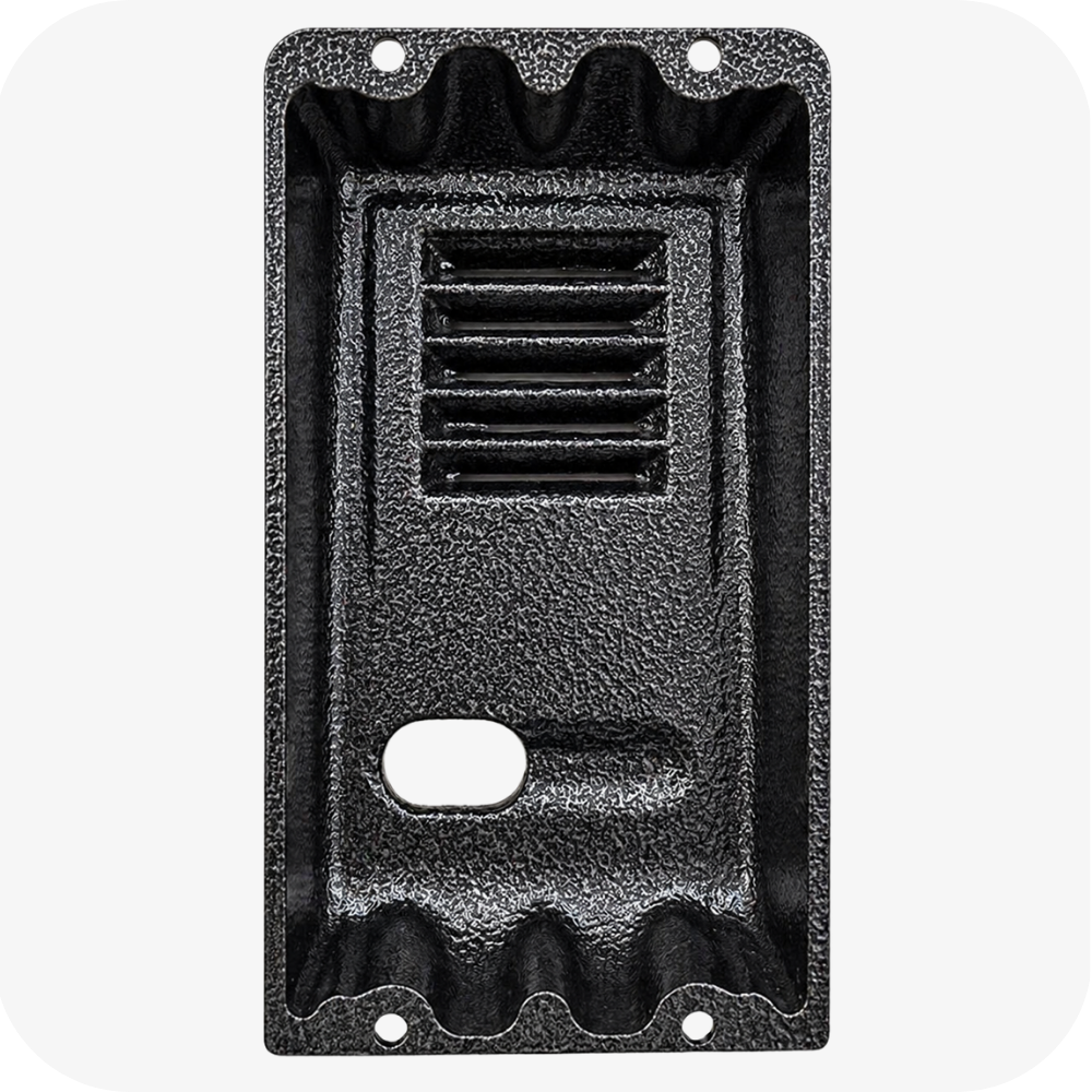 Protetor compatível para interfone HDL F-8 Plus, fabricado pela Bulher em alumínio automotivo super resistente, ideal para proteção contra impactos e vandalismo em sistemas de segurança.