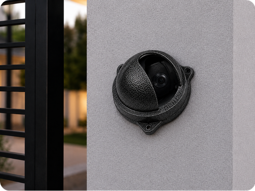 Protetor para câmera mini dome 4 polegadas Bulher, fabricado em alumínio automotivo resistente, ideal para proteção contra impactos e vandalismo em sistemas de segurança.