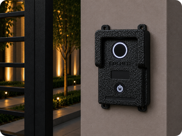 Protetor compatível para interfone Lider Smart e Ppa, fabricado pela Bulher em alumínio automotivo resistente, ideal para proteção contra impactos e vandalismo em sistemas de segurança.
