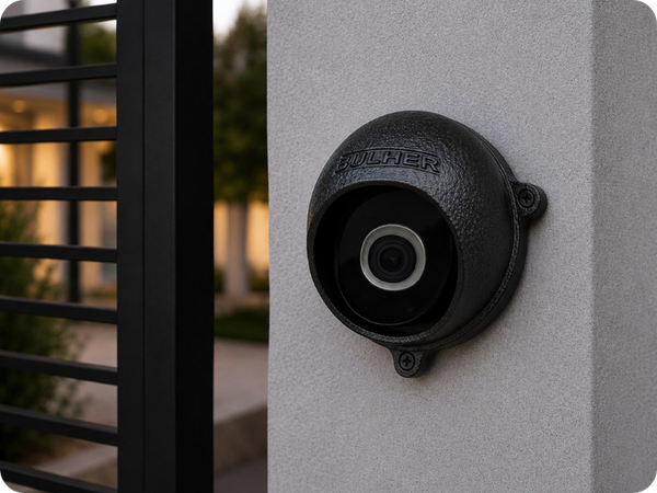 Protetor para câmera dome Bulher, fabricado em alumínio automotivo resistente, ideal para proteção contra impactos e vandalismo em sistemas de segurança.