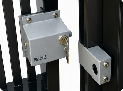 Trava eletromagnética Bulher para portões residenciais e comerciais. Alta resistência, acabamento premium e segurança reforçada para automatizadores de portão. Compatível com todos os modelos de portão.