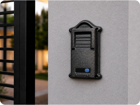 Protetor compatível para interfone AGL, fabricado pela Bulher em alumínio automotivo super resistente, ideal para proteção contra impactos e vandalismo em sistemas de segurança.