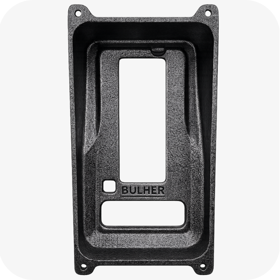 Protetor compatível Vídeo Porteiro Intelbras WT7, fabricado pela Bulher em alumínio automotivo super resistente, ideal para proteção contra impactos e vandalismo em sistemas de segurança.