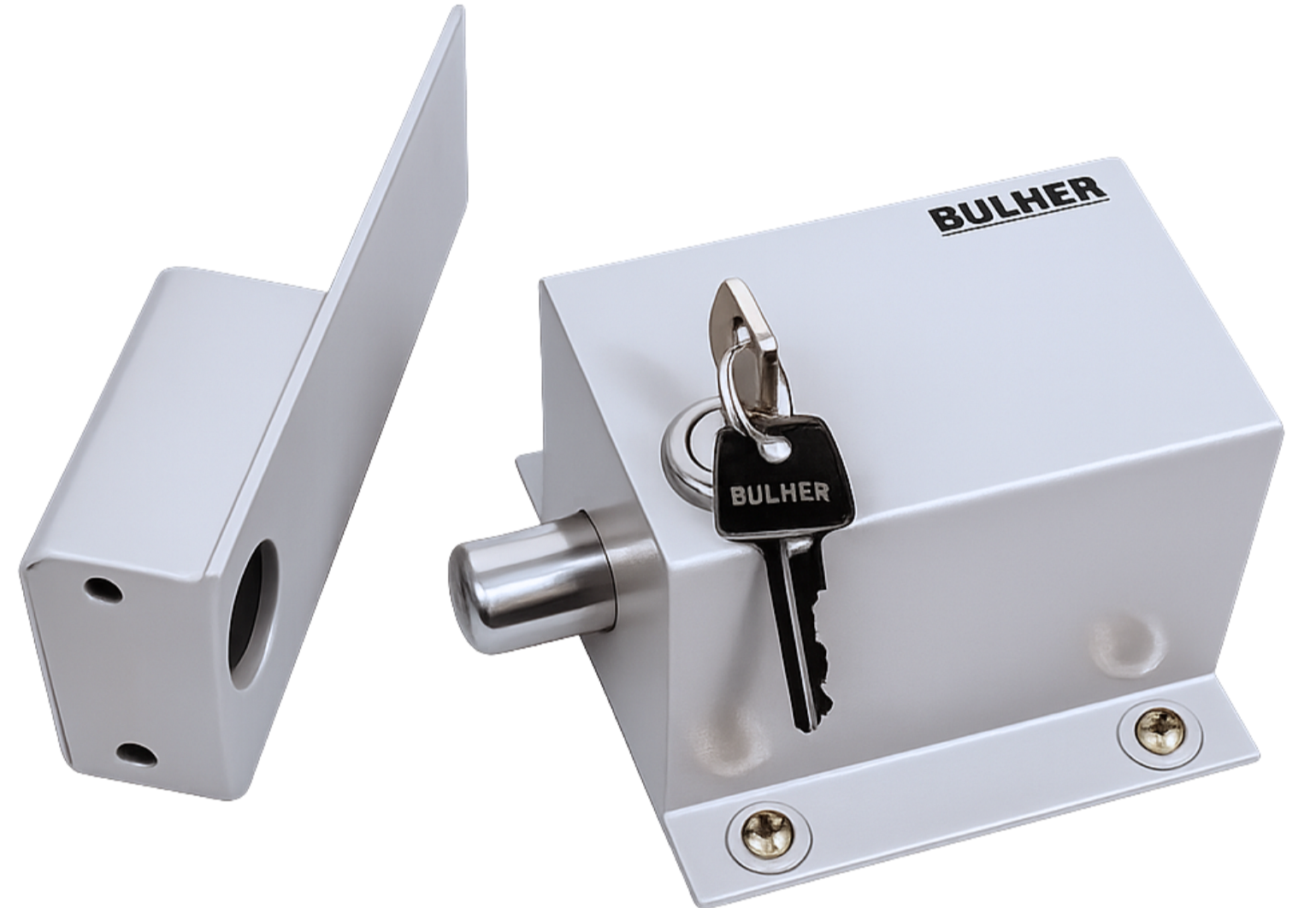 Trava eletromagnética Bulher para portões residenciais e comerciais. Alta resistência, acabamento premium e segurança reforçada para automatizadores de portão. Compatível com todos os modelos de portão.