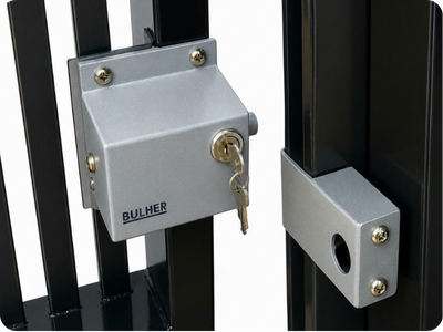 Trava eletromagnética Bulher para portões residenciais e comerciais. Alta resistência, acabamento premium e segurança reforçada para automatizadores de portão. Compatível com todos os modelos de portão.