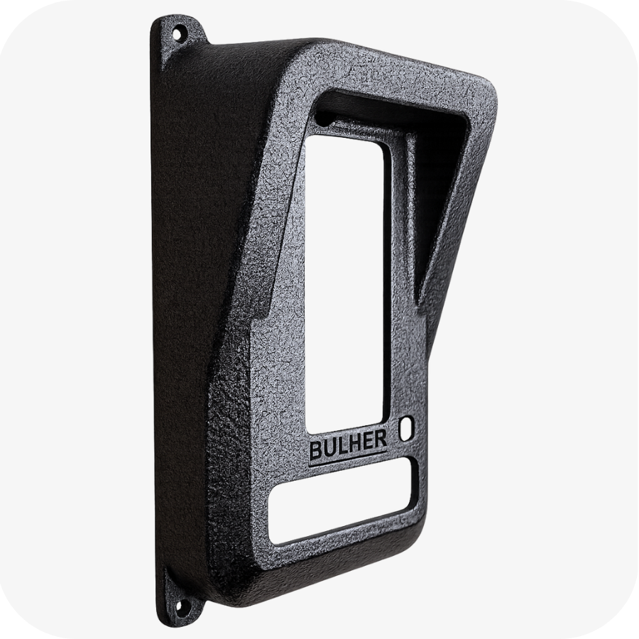 Protetor compatível Vídeo Porteiro Intelbras WT7, fabricado pela Bulher em alumínio automotivo super resistente, ideal para proteção contra impactos e vandalismo em sistemas de segurança.