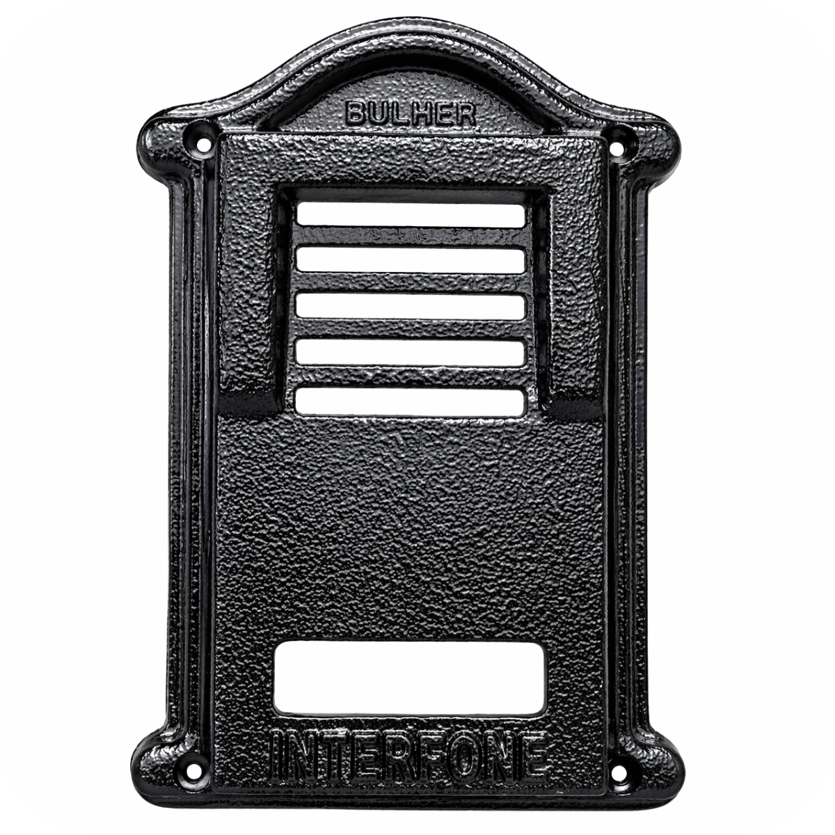 Protetor compatível para interfone AGL, fabricado pela Bulher em alumínio automotivo super resistente, ideal para proteção contra impactos e vandalismo em sistemas de segurança.