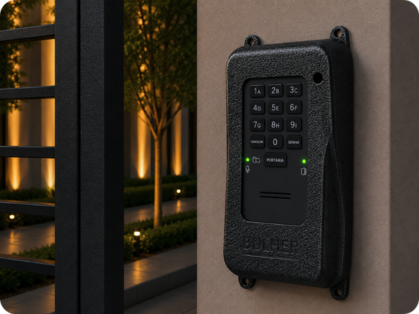 Protetor compatível para interfone Interfone Intelbras Coletivo ID, fabricado pela Bulher em alumínio automotivo super resistente, ideal para proteção contra impactos e vandalismo em sistemas de segurança.