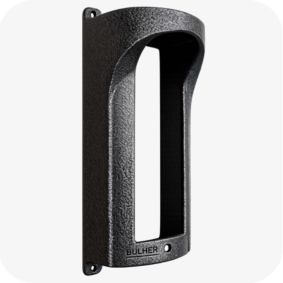 Protetor compatível para Interfone Intelbras Coletivo, fabricado pela Bulher em alumínio automotivo super resistente, ideal para proteção contra impactos e vandalismo em sistemas de segurança.