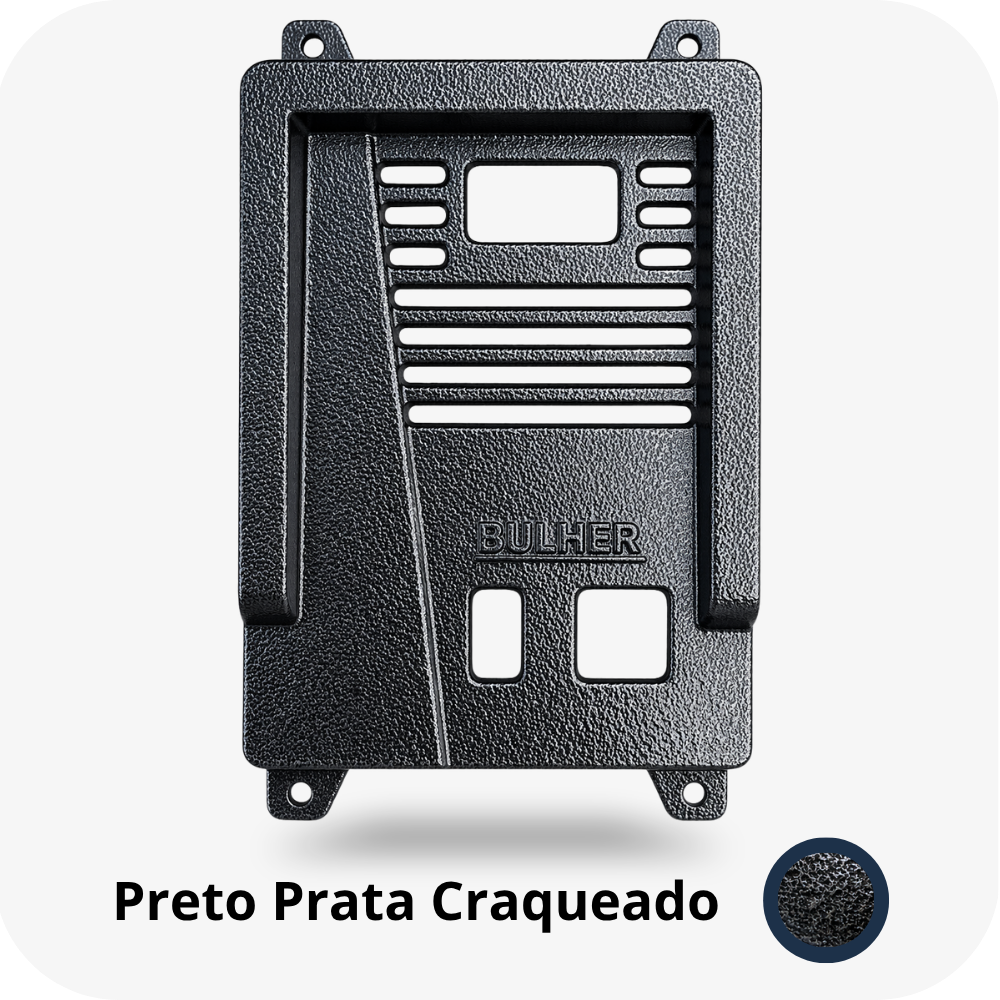 Protetor compatível para Vídeo Porteiro HDL Advance, fabricado pela Bulher em alumínio automotivo super resistente, ideal para proteção contra impactos e vandalismo em sistemas de segurança.