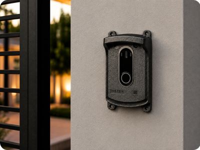 Protetor compatível para interfone e vídeo Intelbras IV 4010, IV 7010 HS e 7000 ME, fabricado pela Bulher em alumínio automotivo super resistente, ideal para proteção contra impactos e vandalismo em sistemas de segurança.
