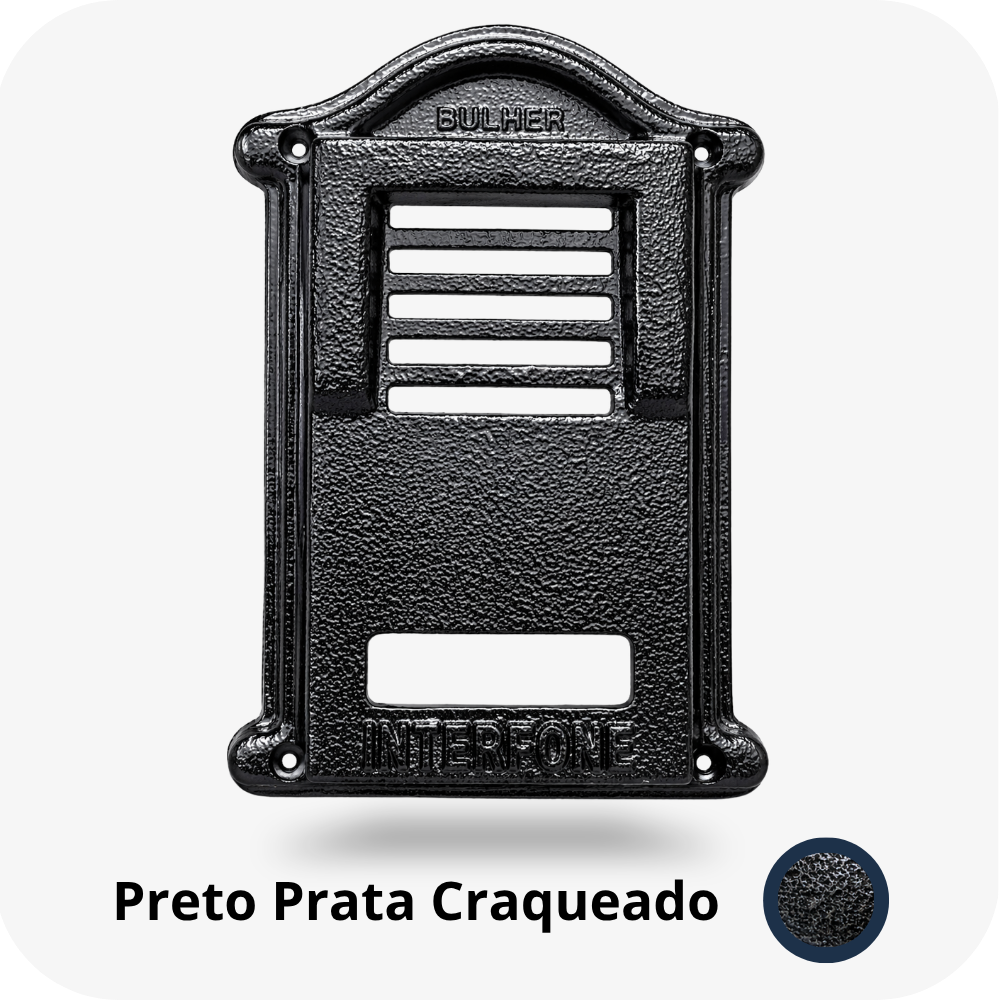 Protetor compatível para interfone AGL, fabricado pela Bulher em alumínio automotivo super resistente, ideal para proteção contra impactos e vandalismo em sistemas de segurança.