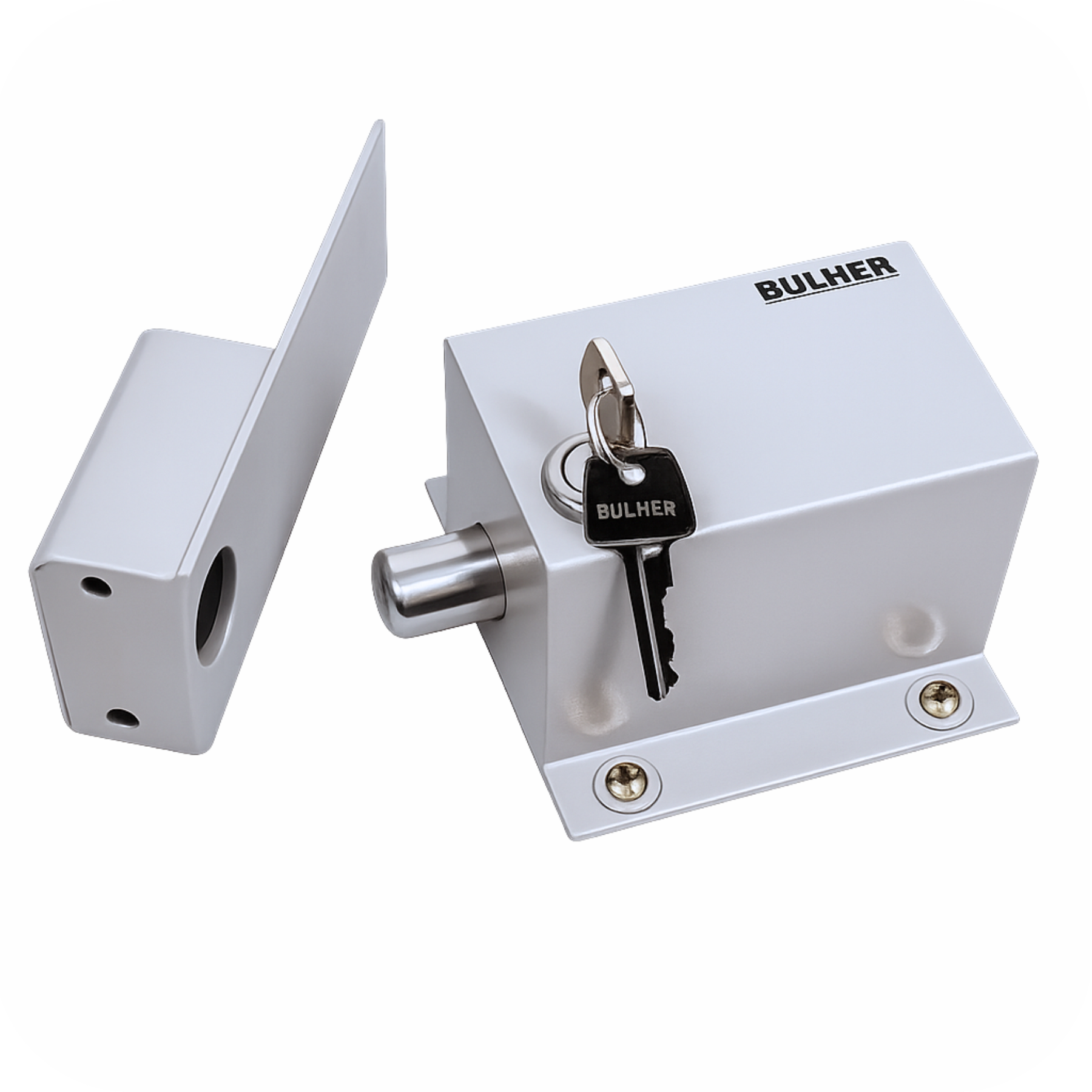 Trava eletromagnética Bulher 127V ou 220V, desenvolvida para oferecer alta segurança em portas e portões, com estrutura robusta, fácil instalação e excelente durabilidade para uso residencial e comercial.